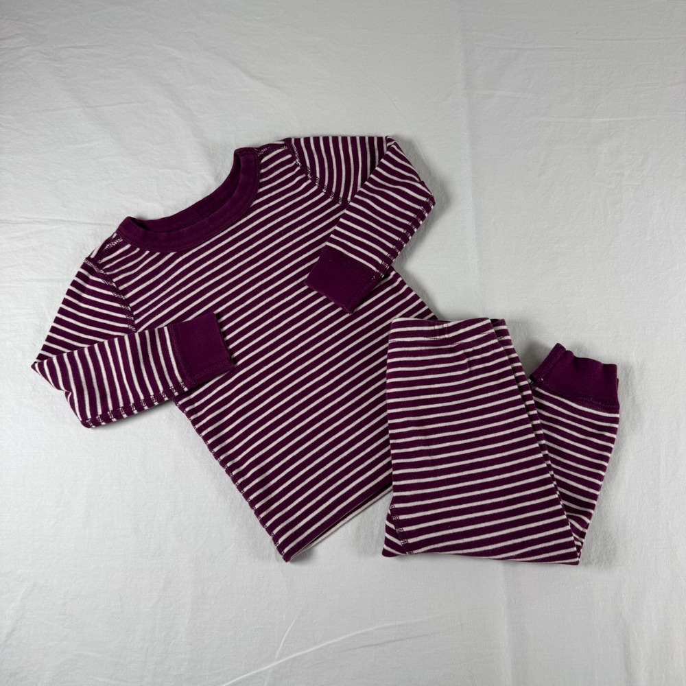 Moon and Back by Hanna Andersson Kid's Size 2T Purple Striped Pajama Set